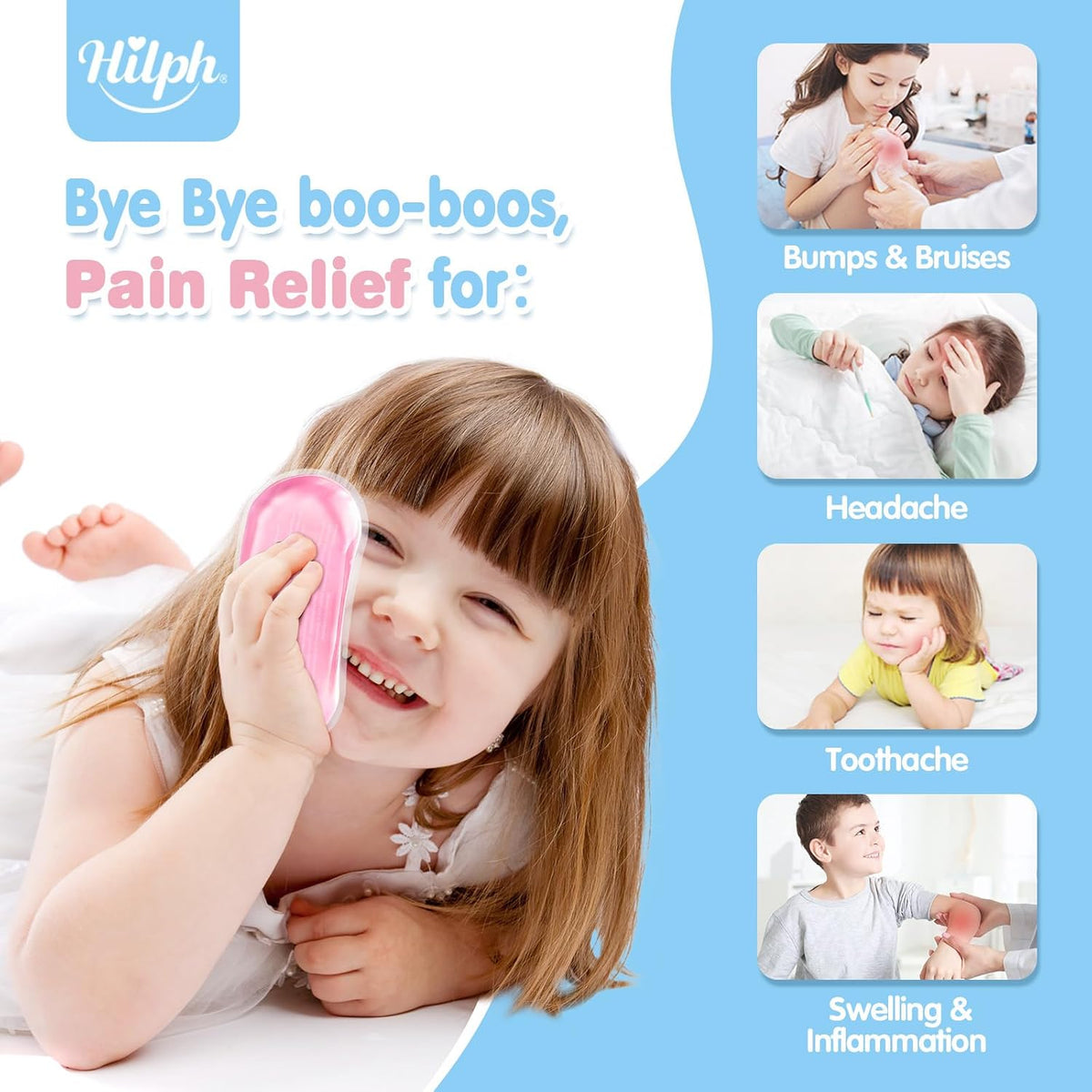 Hilph Kids Ice Packs for Boo Boos, 4 Gel Ice Packs for Injuries Reusable