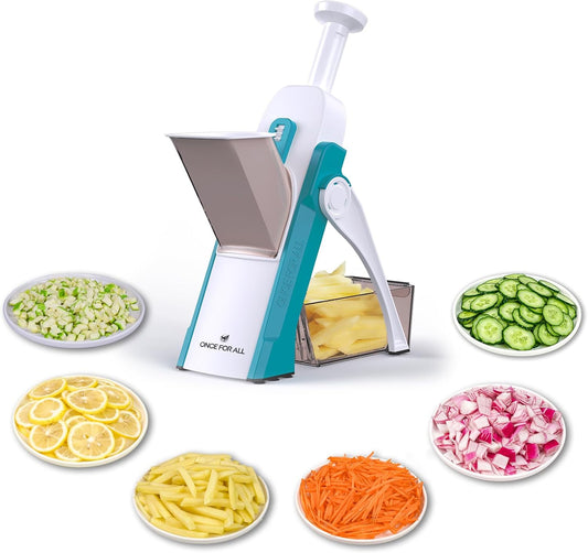ONCE FOR ALL Safe Mandoline Slicer Kitchen, All in 1 Vegetable Slicer, Gray | Adjustable Thickness, Potato Slicer Veggie Chopper, Strips Julienne Dicer, French Fry Cutter, Dishwasher Safe, Kitchen Gift