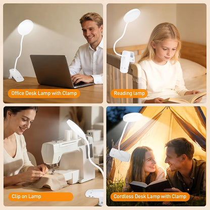 Cordless Rechargeable Clip On Desk Lamp Thick Flexible 360° Gooseneck