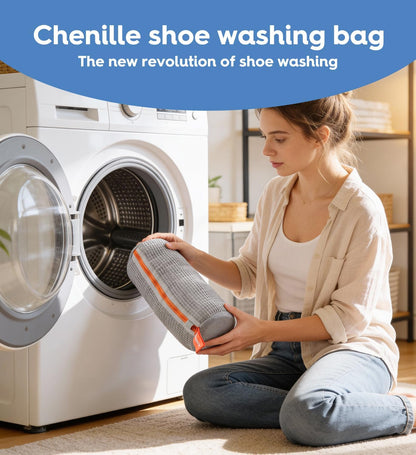 VASSON Shoe Washing Machine Bag, 2 Pack XL Laundry Bags for Sneakers | Heavy-duty thick material for noise reduction. Fits large shoes up to Size 13 - Cool Grey/Blue