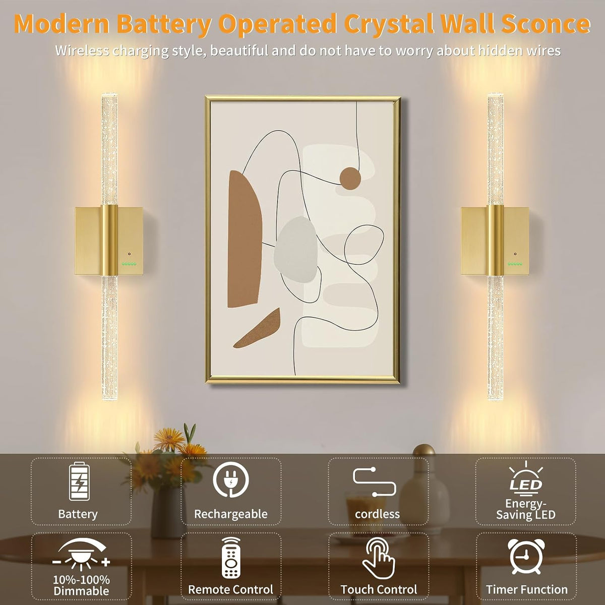 Battery Operated Sconces Set of 2, 28in Rechargeable Wireless Wall Lights