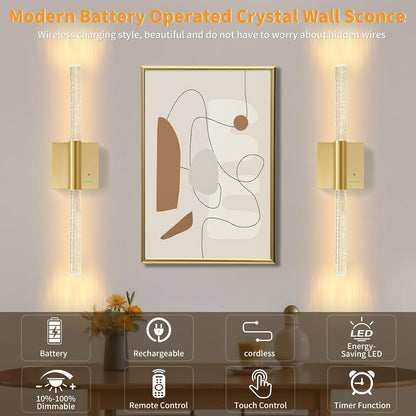 Battery Operated Sconces Set of 2, 28in Rechargeable Wireless Wall Lights