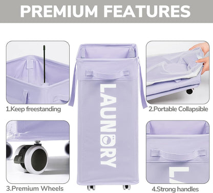 Goodpick 75L Laundry Basket with Wheels & Removable Wash Bag for Dorm | Rolling Laundry Basket with Handles for Dirty Clothes, Fodable Hamper for Laundry Room, Dorm Room Essentials, Grey