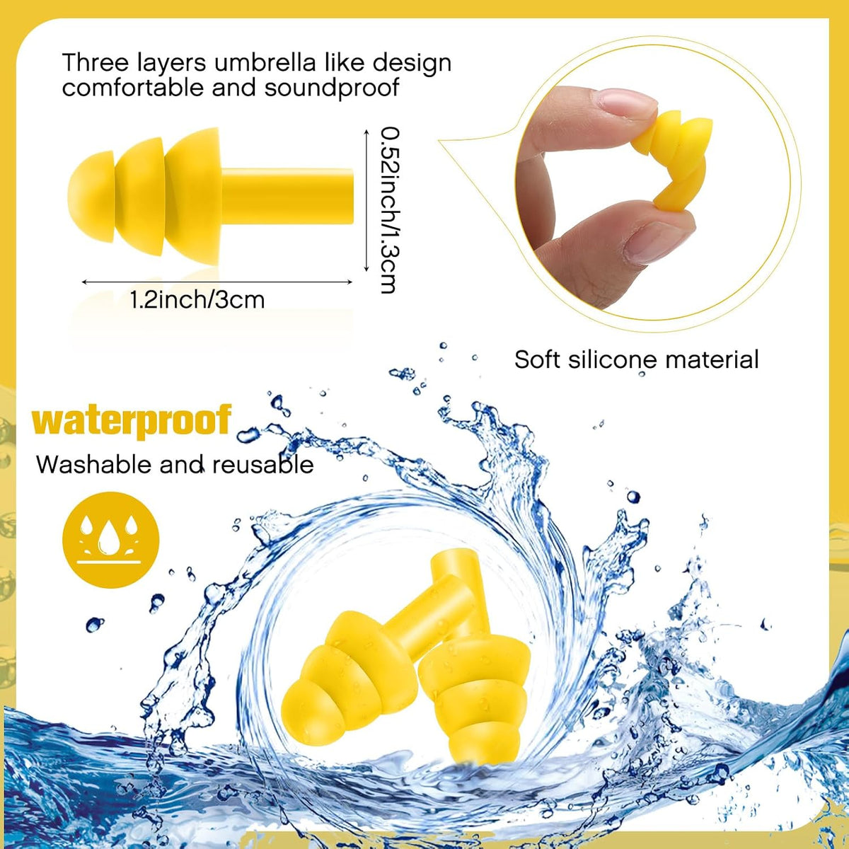 TrelaCo 200 Pairs Ear Plugs Bulk, Reusable Silicone Ear Plugs, Black