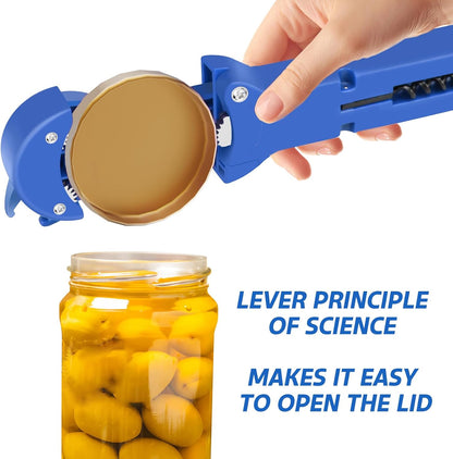 Jar Opener for Seniors with Arthritis, 7 in 1 Bottle Opener and Wine Corkscrew, Easy Grip Kitchen Gadget for Weak Hands Elderly, Retractable Jaw Lid Opener with Magnetic Storage (Teal)