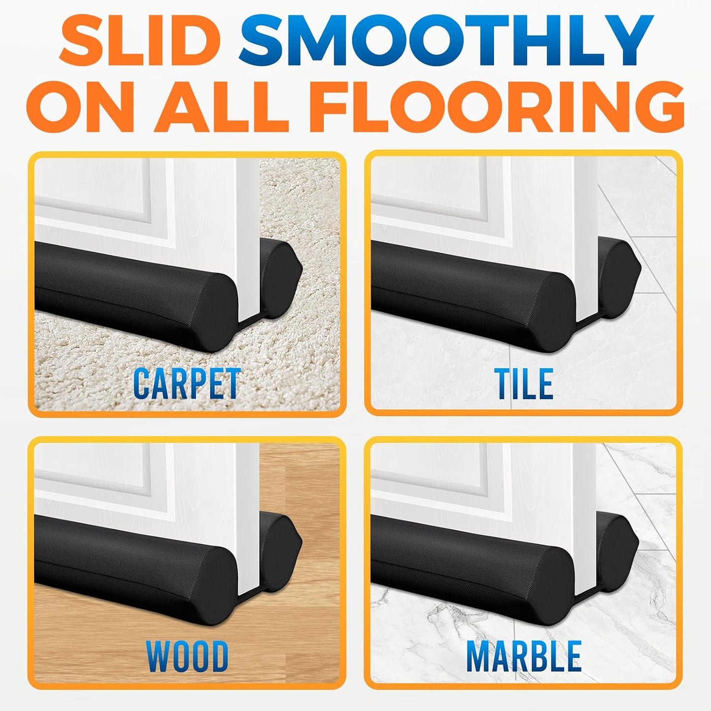 Comfyanno Under Door Draft Stopper - Bottom Door Gap Filler & Seal - Fits 30” to 36” Door, Double Side Block Noise, Sound, Air, Bugs, Dust, Easy to Install, No Adhesive, Black