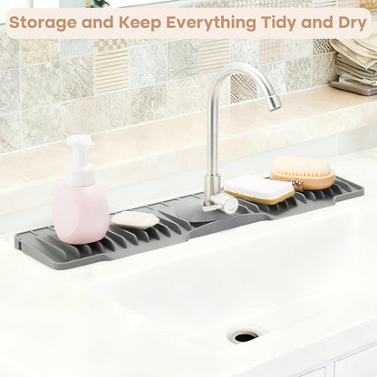 15.75 Inch Kitchen Sink Faucet Mat, Sink Protector&Splash Guard | Silicone, 10°Slope, Fast Self-draining, Snap Lock Fit, for Kitchen and Bathroom Countertop -15.75"x 5.51"