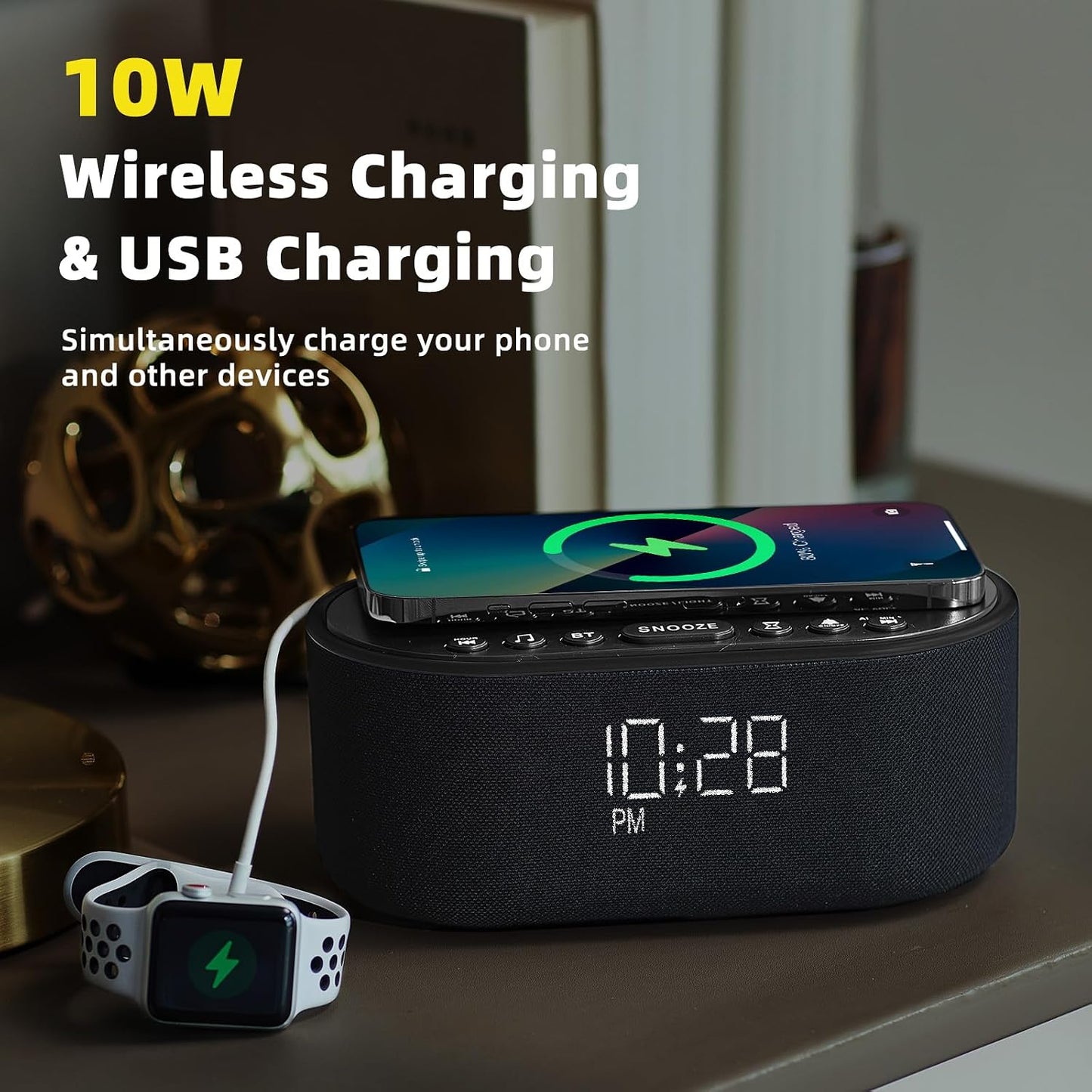 Odokee Sound Machine Alarm Clock for Bedrooms with Wireless Charging - Putty