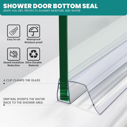 Bathroom Shower Glass Door Bottom Seal Strip, 2PCS 36 Inch Long Clear PVC Seal Strips for 5/16"(8mm) - 3/8"(10mm) Thick Framless Glass Door Panel