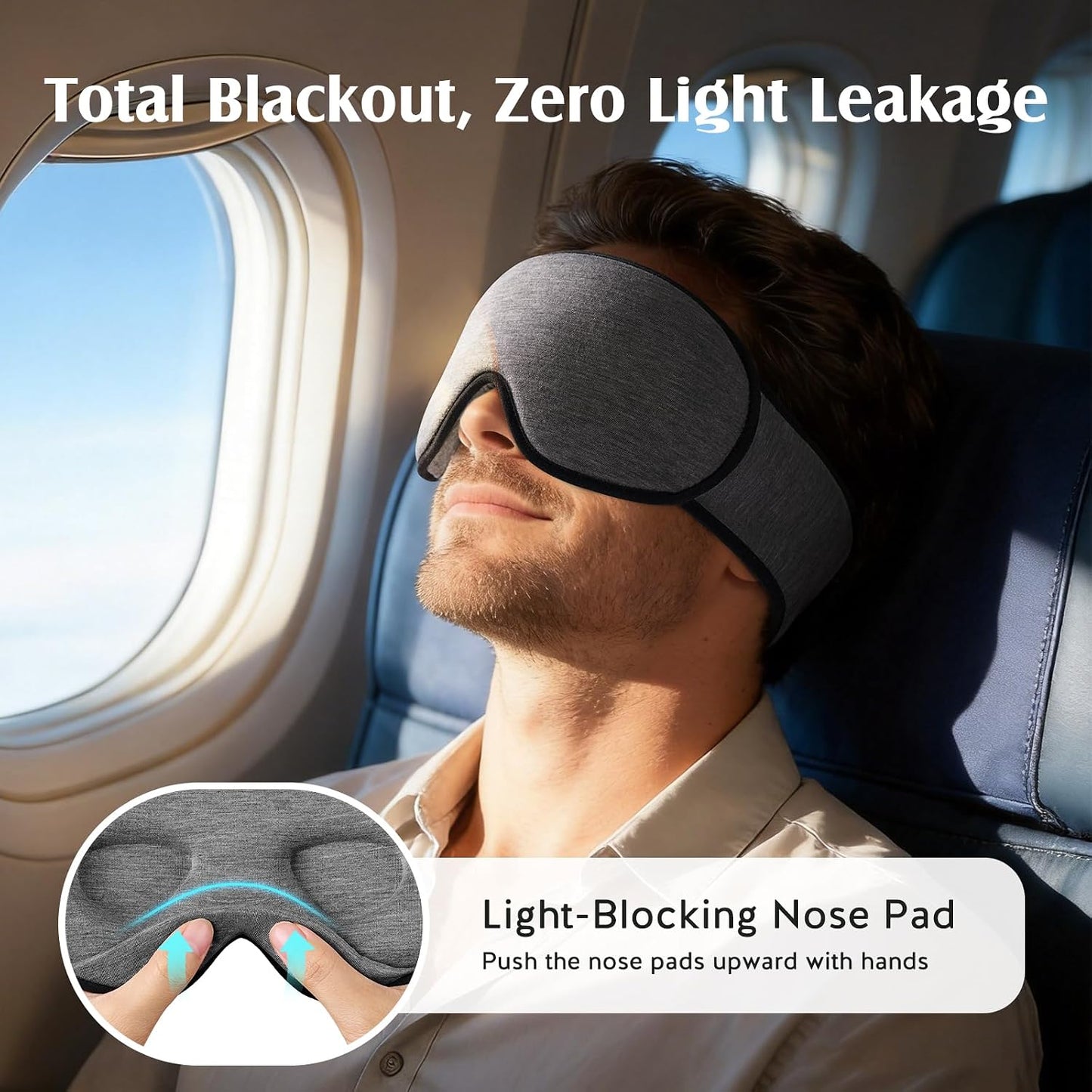 YFONG Sleep Mask for Side Sleepers Women Men, Soft & Breathable Bamboo Viscose Eye Mask for Sleeping, 100% Blackout 3D Eye Cover, Wider Adjustable Hook & Loop Straps for Ultra Comfort, Light Gray