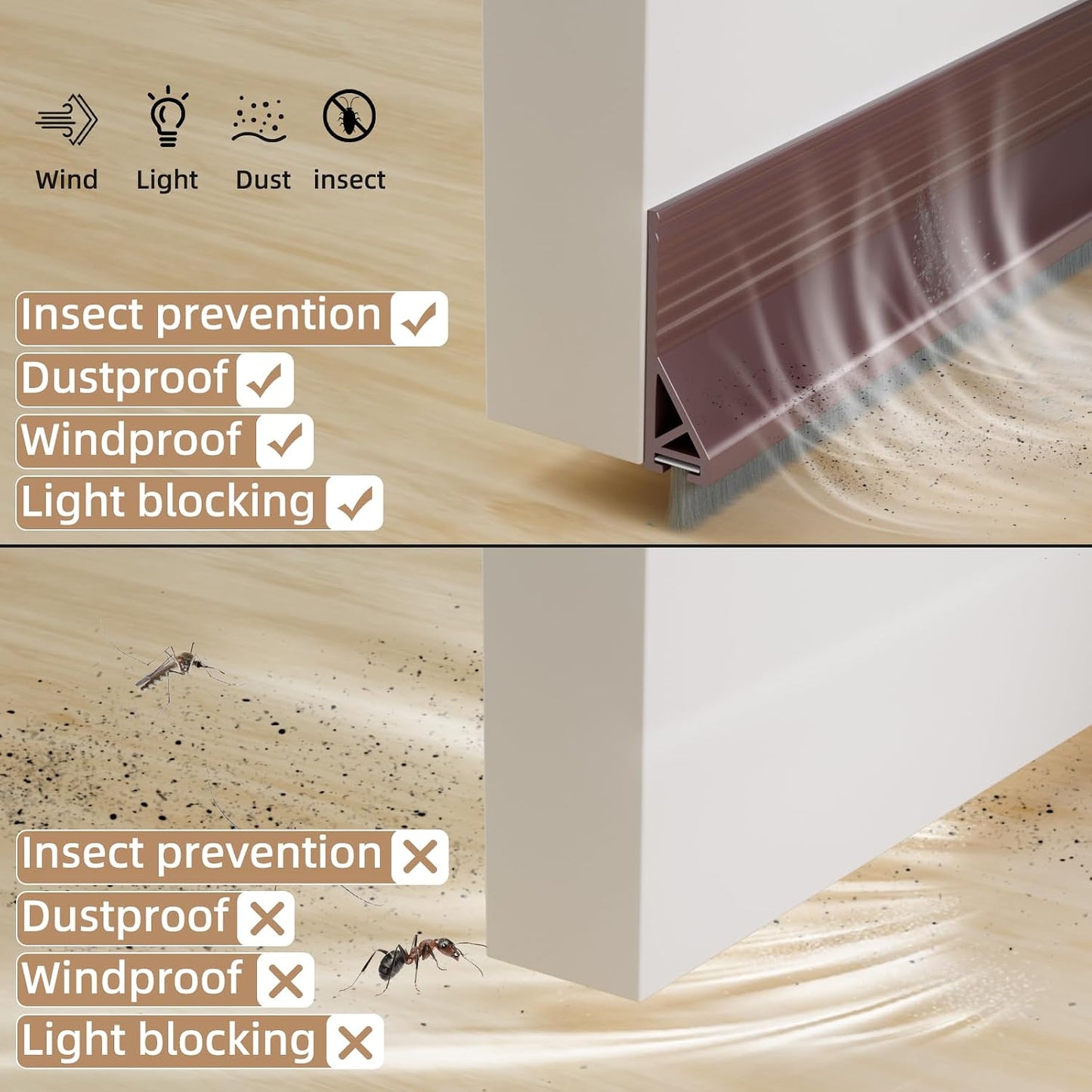 KNEELISA 39”X 1 Pack Door Sweep Brush Bottom Exterior & Interior,Silicone | Adhesive Under Door Draft Stopper with Bristle,Gap Filler Noise Blocker,Soundproofing Seal Strip,Black