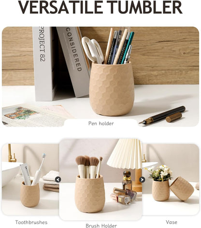 Toothbrush Holder, Tooth Brush Holder for Bathroom - Ceramic Toothbrush Cup White Toothbrush Holders Countertop, Makeup Brush Holder Pen Holder, 3.62" x 3.62" x 3.93", ANTIS'S HOME