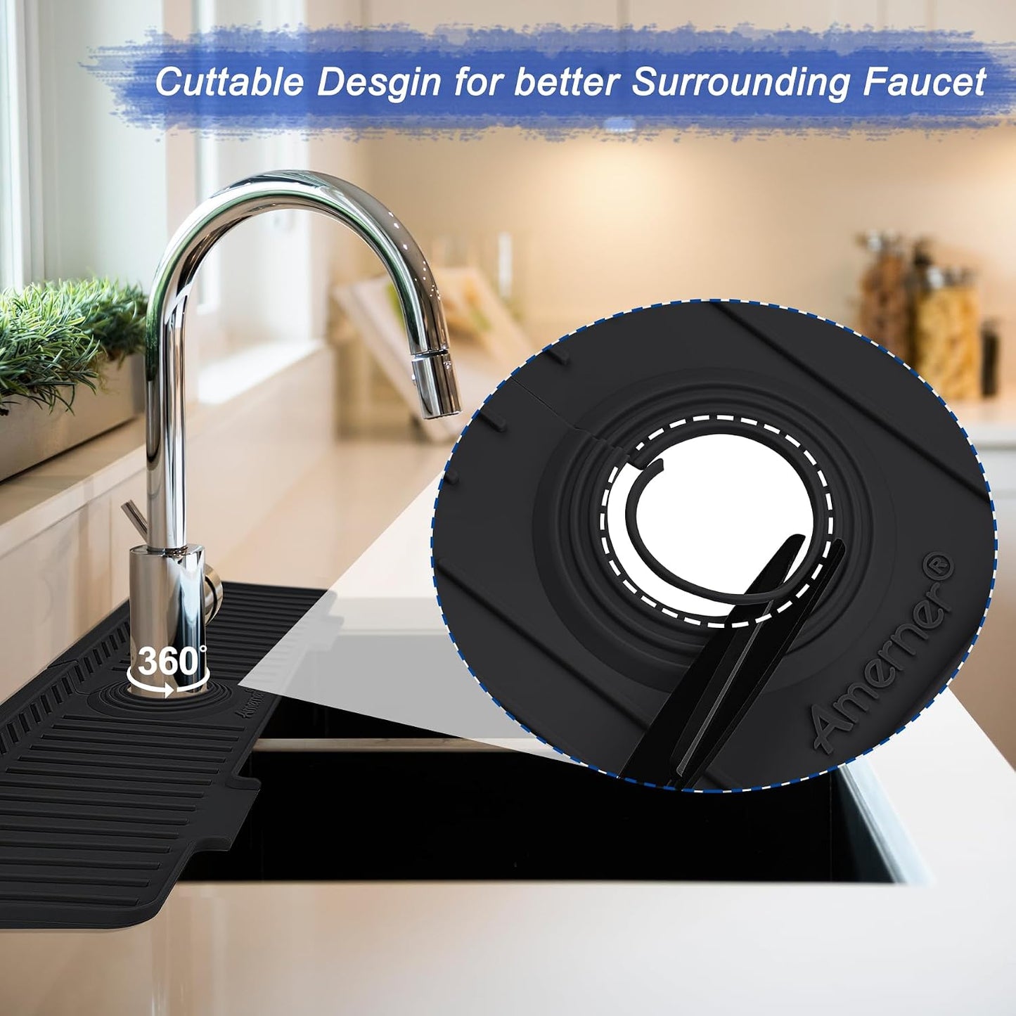 Kitchen Sink Splash Guard, 20IN Longer Silicone Faucet Guard & Draining Mat, Bathroom and Kitchen Sink Organizer, Sink Faucet Mat Water Splash Guard Behind Faucet Accessories Gadget, 20” x 5.5”, White