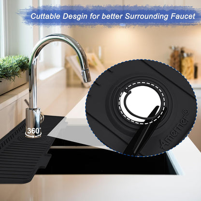 Kitchen Sink Splash Guard, 20IN Longer Silicone Faucet Guard & Draining Mat, Bathroom and Kitchen Sink Organizer, Sink Faucet Mat Water Splash Guard Behind Faucet Accessories Gadget, 20” x 5.5”, White