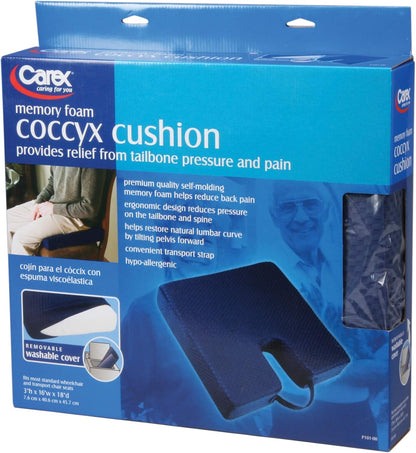 Carex Memory Foam Coccyx Seat Cushion - Tailbone Pain Relief Cushion - Sciatica Pillow for Sitting and Pain Relief