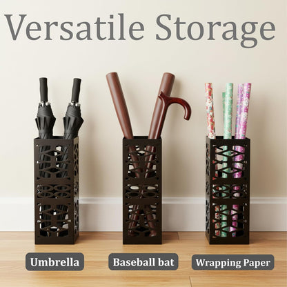 Metal Umbrella Holder Stand for Entryway, Square Umbrella Organizer, Walking Sticks Storage Bin Freestanding for Home, Office, Hotel, Black, 5.9 x 5.9 x 15.7 Inches