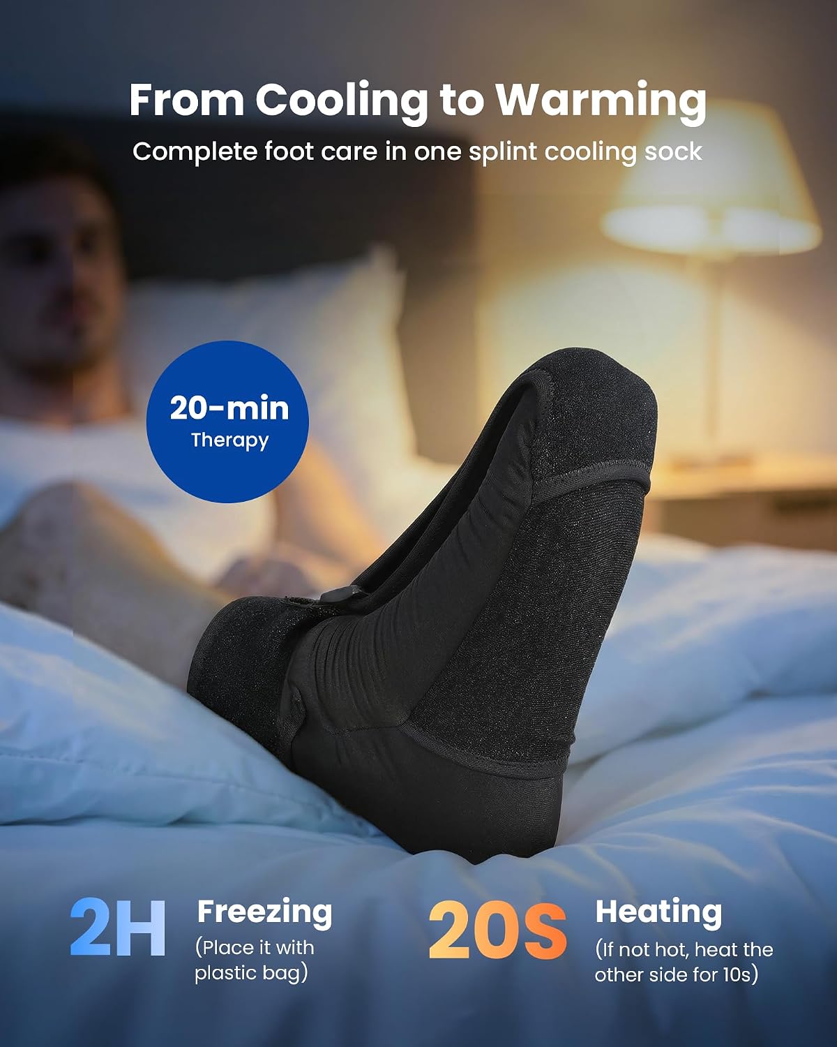Tolaccea Plantar Fasciitis Night Splint Ice Pack Sock with Full Foot Ice Gel & Enhanced Cooling Arch Gel Pack, Adjustable Foot Splint for Women & Men for Foot Drop & Heel Pain (S/M)
