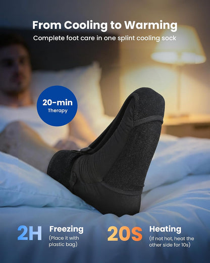 Tolaccea Plantar Fasciitis Night Splint Ice Pack Sock with Full Foot Ice Gel & Enhanced Cooling Arch Gel Pack, Adjustable Foot Splint for Women & Men for Foot Drop & Heel Pain (S/M)