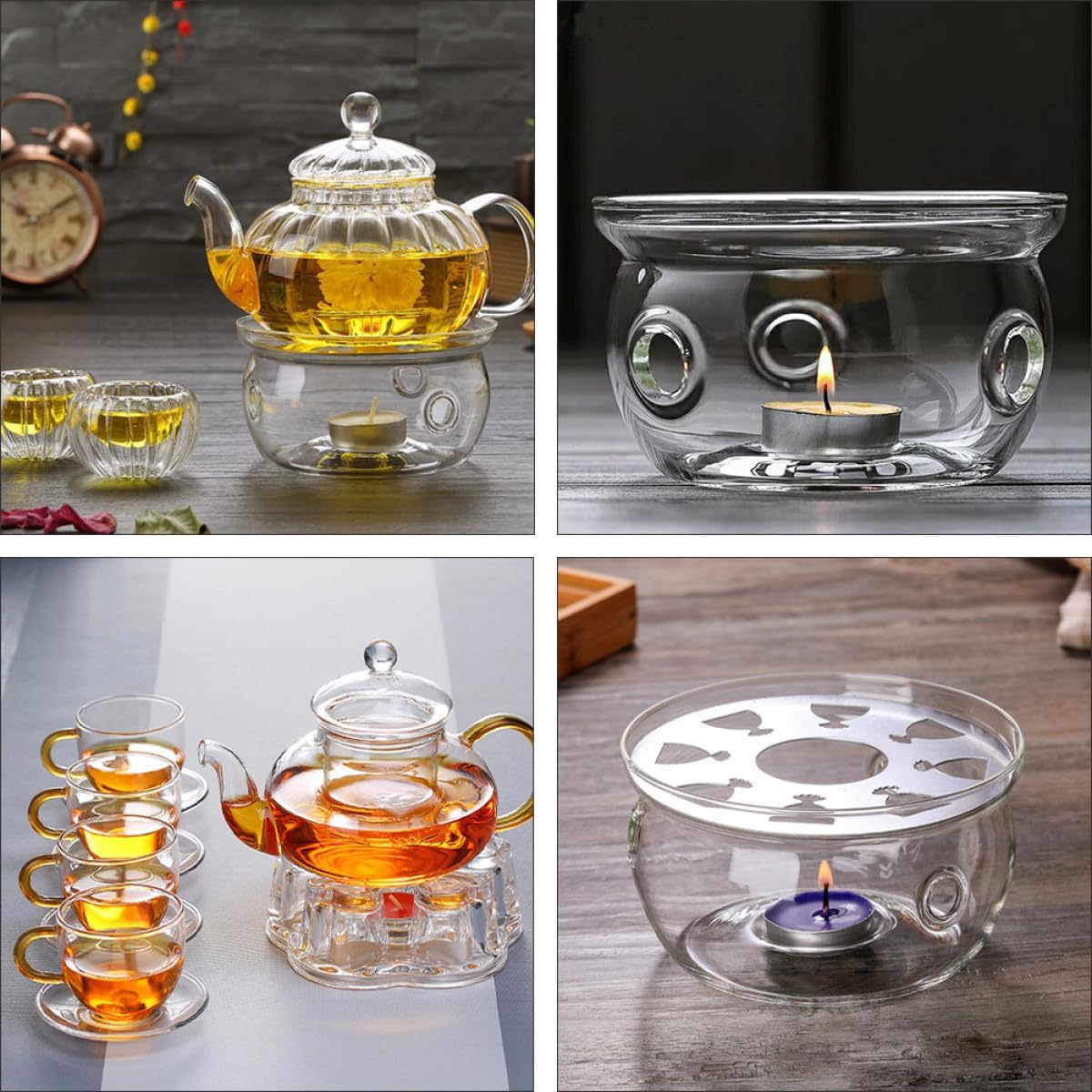 Uonlytech 2pcs Glass Teapot Warmer High Borosilicate Tea Heater Base Heat Stand for Home Office Coffee Shop Without Candle