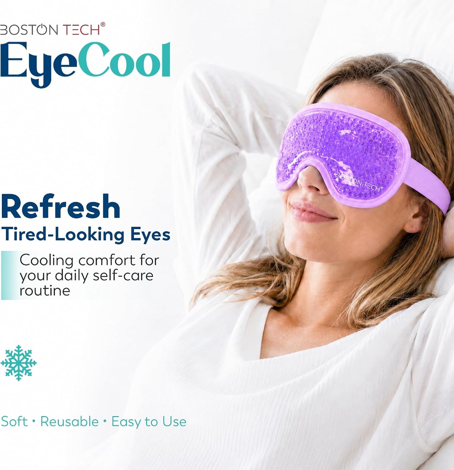 Boston Tech EyeCool Hot & Cold Gel Eye Mask, Reusable Cooling Eye Mask for Puffy-Looking & Tired Eyes, Flexible Gel Beads, Adjustable Strap, (Blue)