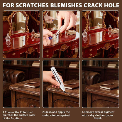 Furniture Repair Kit Wood Markers - 13 Markers & Wax Sticks with Sharpener | Fix Wood Scratches & Stains, Touch-up Kit for Floors, Tables, Desks, Bedposts, Fit for All Furniture Surface Repairs Cover Up