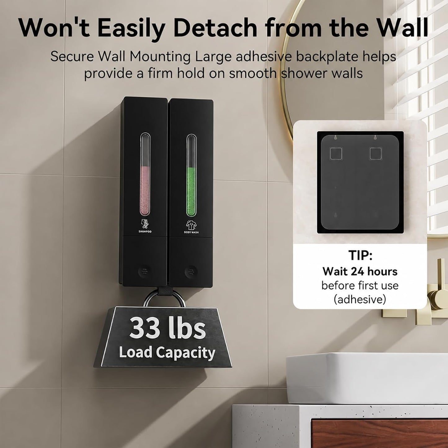 Shampoo and Conditioner Dispenser - Wall-Mounted 3-Chamber Shower Soap Dispenser, No-Drill, 1200ML Capacity, for Bathroom & Hotel