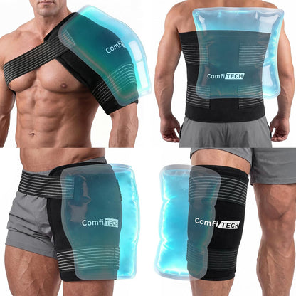 ComfiTECH Reusable Multipurpose Ice Pack with Adjustable Straps, 12" x 15" | Soft Gel Cold Compress for Hands-Free Relief on Back, Shoulder, Knee, Hip, Large Oversized Wrap for Minor Aches & Pains