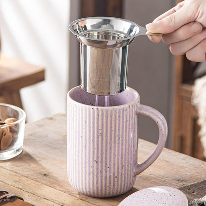 Yundu 15.5oz/470ml Flambe Purple Ceramics Teacups with Infuser and Lid, Loose Leaf Tea Cup