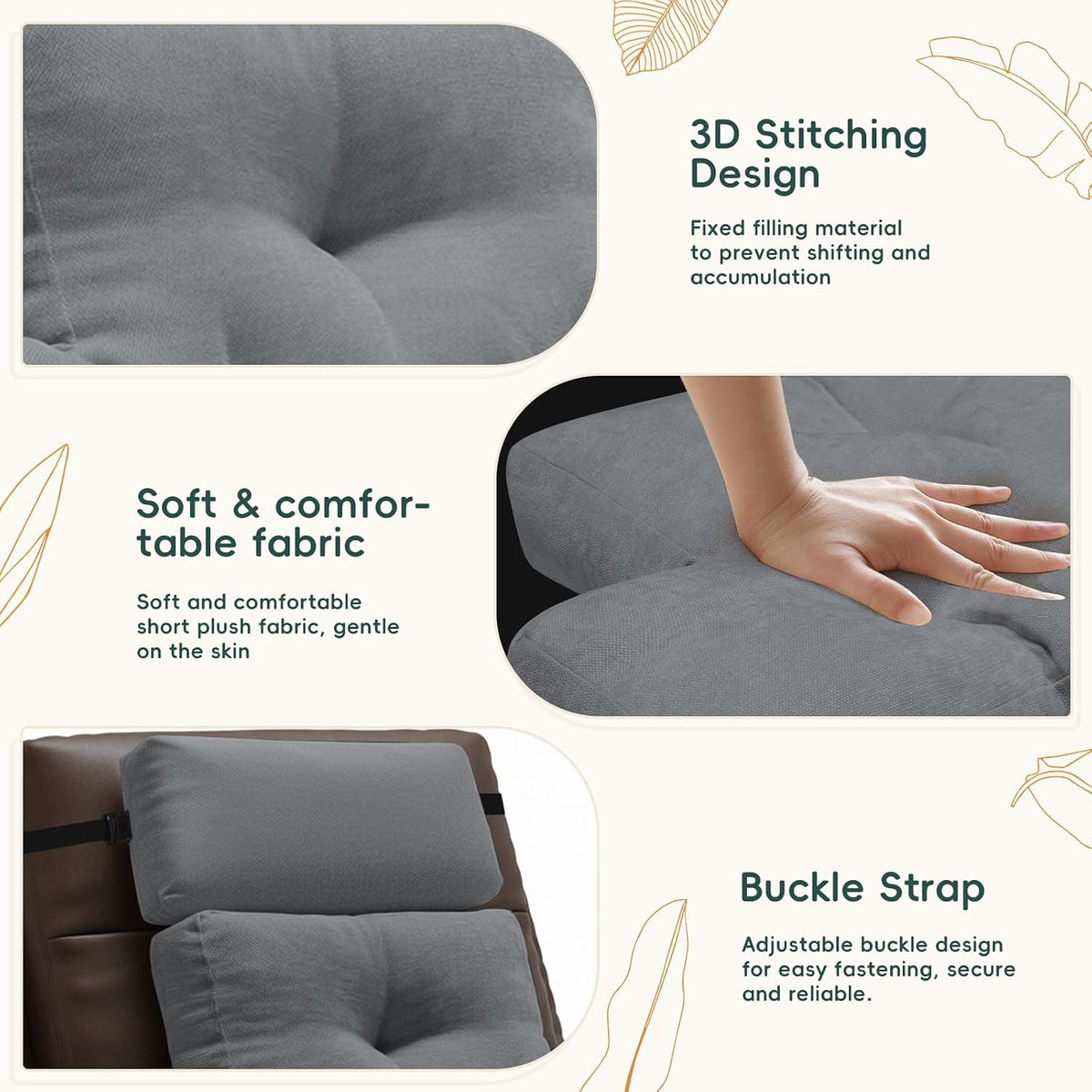 2 Piece Neck Pillow and Lumbar Support Back Cushion Set for Recliner, Beige