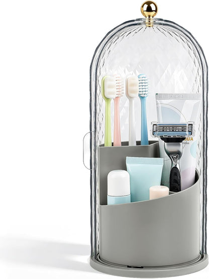 Toothbrush Holder with Cover for Bathroom Countertop, Organizer, White | Rotating 3 Slot Holder for Electric Toothbrushes, Toothpaste, Self Draining Vanity Organizer, Makeup Brush Storage
