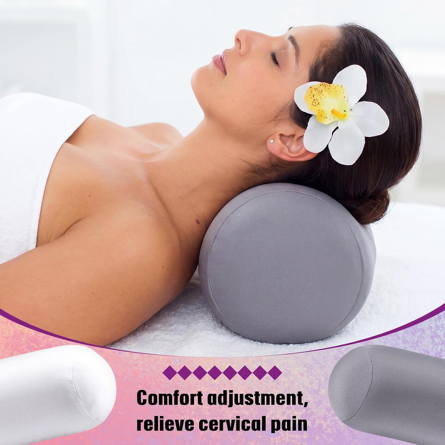 Geelin 2 Pcs Microbead Roll Pillow 11.8 x 6.3 Inch Soft Pillow Bolster Cylindrical Pillow Microbead Pillows for Sleeping Home Travel Neck Head Back Support Rest (Violet, Black)