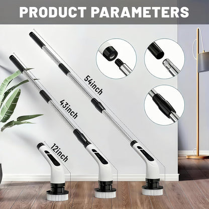 Electric Spin Scrubber- Ditch the Scrubbing! Long Handle Shower Scrubber with 9 Replaceable Heads - 2 Speed Cordless Brush Ensures Long Battery Life, Modern Design! (White)