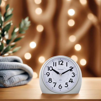 Tinload 5.5" Large Analog Alarm Clock Silent Non Ticking, Gentle Wake, Beep Sounds, Increasing Volume, Battery Operated Snooze and Manual Light, Easy Set