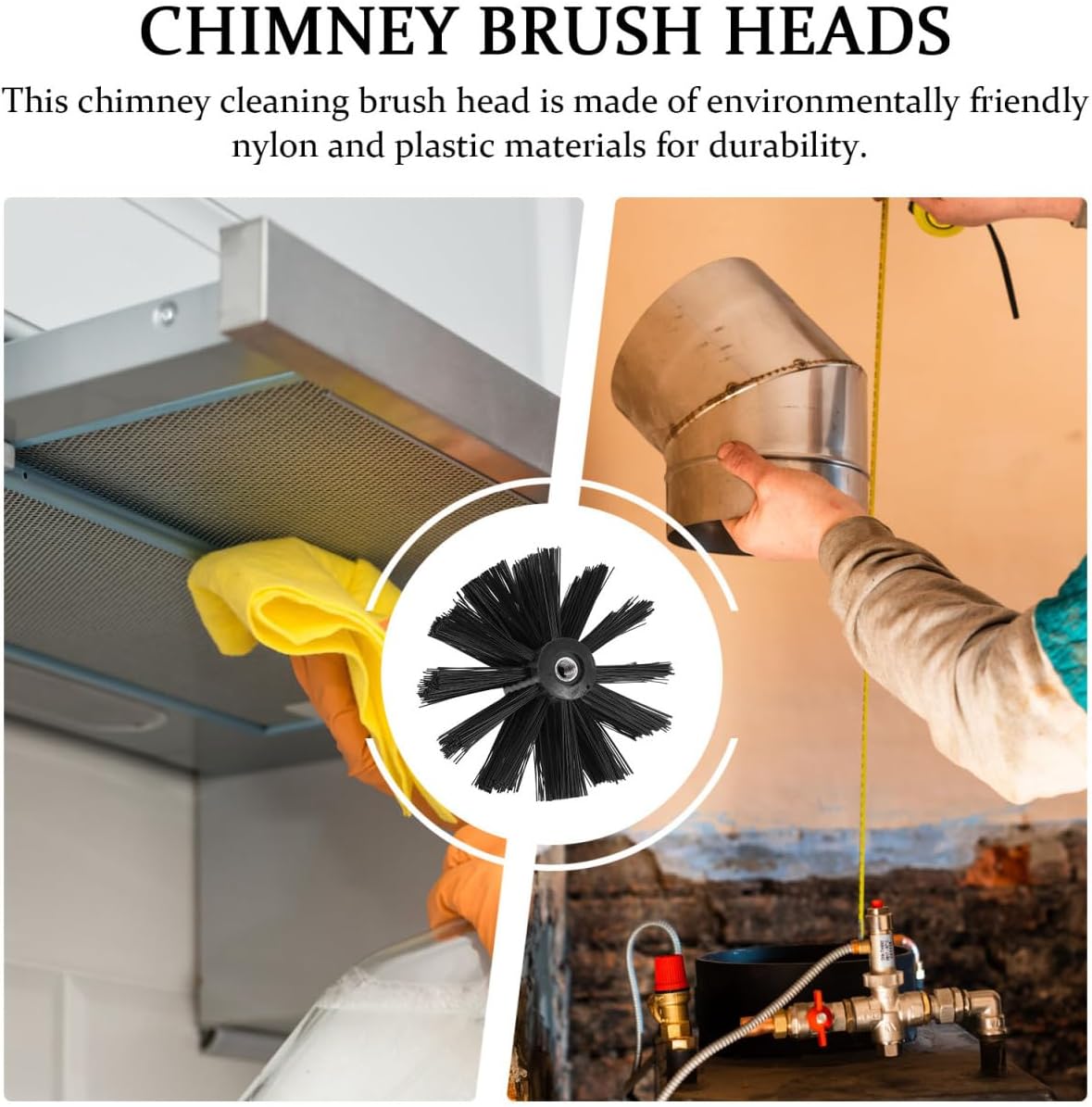 DOITOOL 2 Pcs 4 Inch Chimney Brush Head, Fireplace Cleaner Dryer Vent Cleaner, Flexible Nylon Chimney Sweep Cleaning Brush for Fireplace, Vent Pip, Stove Pipes, Works with Most Rod Sets