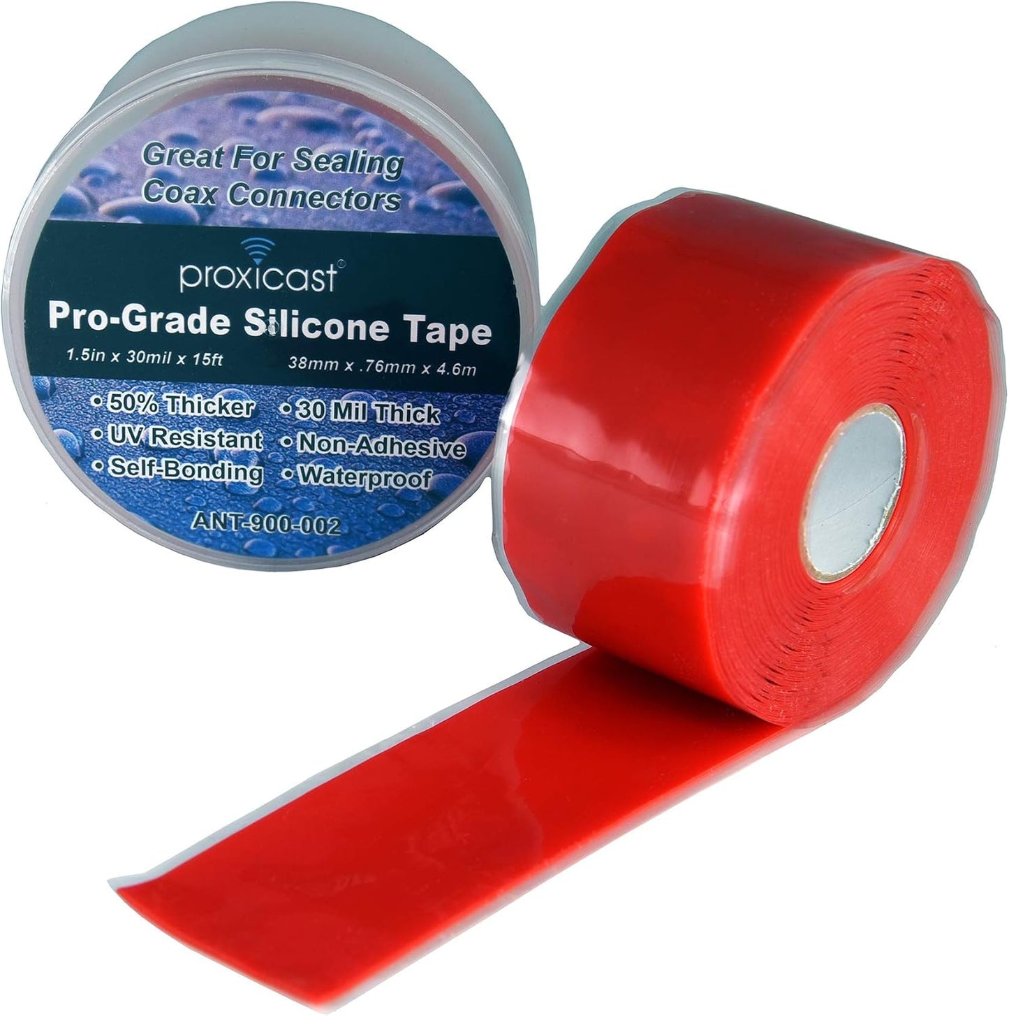 Proxicast Self Fusing Silicone Tape Waterproof - 1.5" x 15' Roll - Black | 30 mil Thick Weatherproof Rubber Coax Tape for Antennas, Electrical Wires, Pipe Leaks, Emergency Repairs - ANT-900-002