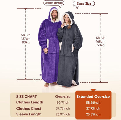 yescool Wearable Blanket Hoodie, Flannel Sherpa Fleece Blanket Sweatshirt for Adults Women Men,One Size Fits All - Colors A