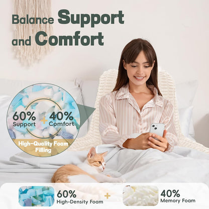 21" Higher Large Reading Pillow for Bed Adult, Back Pillow for Bed Sitting Up with Memory Foam Back Support with Arms Rest for Couch Chair Gray