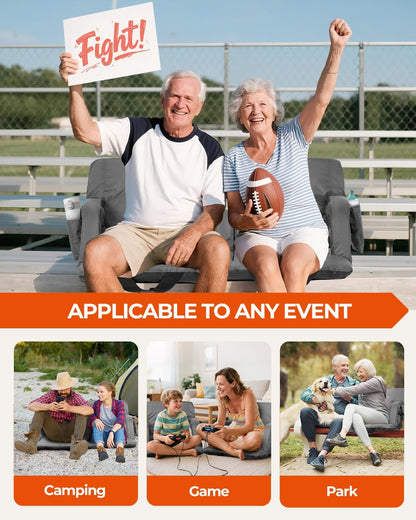 Sportneer Stadium Seats with Back Support: 2.5'' Thick Comfy Cushion 6 Adjustable Angle Bleacher Seat with Armrest - 2 Large Pockets, 2 Cup Holders Stadium Chair for Sport Events Concerts Parks