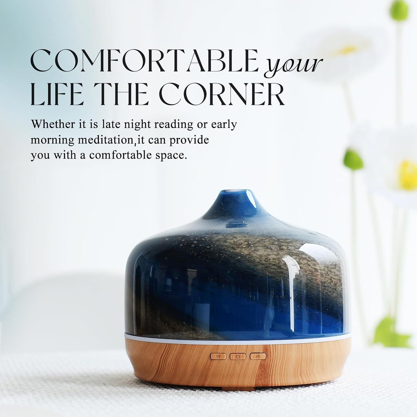 Porseme 500ml Glass Essential Oil Diffuser Aromatherapy Ultrasonic Cool Mist Humidifier 15-21 Running Hours Waterless Auto-Off Air Diffusers for Sleeping Yoga Working Spa(Light Blue)