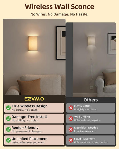 EZVALO Battery Operated Wall Sconce Set of Two with Remote, Wall Lights