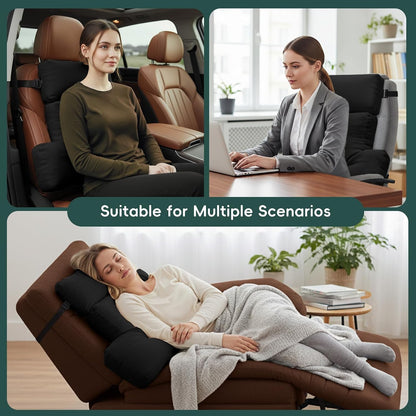 2 Piece Neck Pillow and Lumbar Support Back Cushion Set for Recliner, Beige