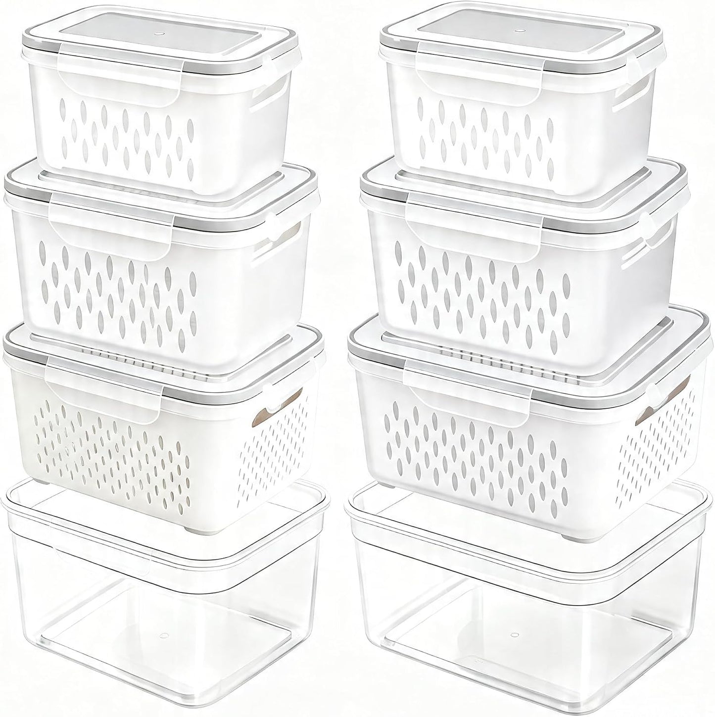 6 Packs Large Fruit Containers, Fridge Organizer Bins | Plastic Airtight Food Storage Containers with Removable Colander for Berries, Fruits, Vegetables, Salad