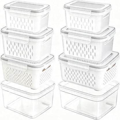 6 Packs Large Fruit Containers, Fridge Organizer Bins | Plastic Airtight Food Storage Containers with Removable Colander for Berries, Fruits, Vegetables, Salad