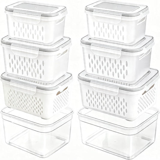 6 Packs Large Fruit Containers, Fridge Organizer Bins | Plastic Airtight Food Storage Containers with Removable Colander for Berries, Fruits, Vegetables, Salad