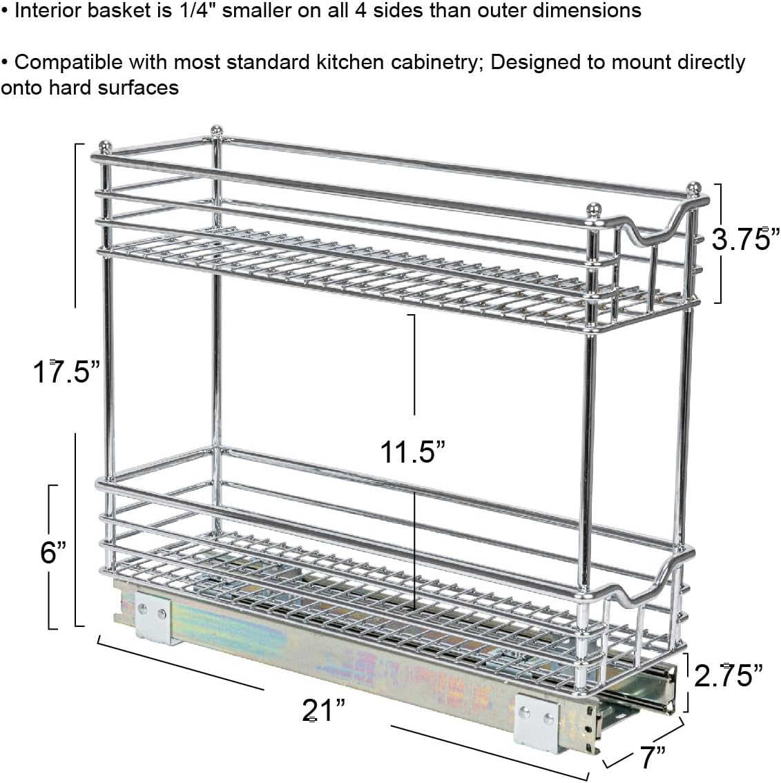 Household Essentials Glidez Multipurpose Chrome-Plated Steel Pull-Out/Slide-Out Storage Organizer for Cookware and Bakeware - 2-Tier Design - Fits Standard Size Cabinet or Shelf, Chrome