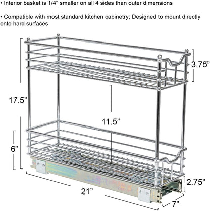 Household Essentials Glidez Multipurpose Chrome-Plated Steel Pull-Out/Slide-Out Storage Organizer for Cookware and Bakeware - 2-Tier Design - Fits Standard Size Cabinet or Shelf, Chrome