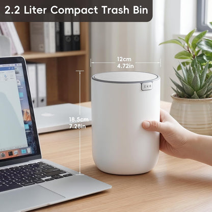 EKO Fandy 0.58 Gal/2.2L Mini Trash Can with Lid, Swing-Top Desktop Trash Can for Bathroom, Countertop, Vanity, Desk or Office, Small Garbage Bin (Blue)