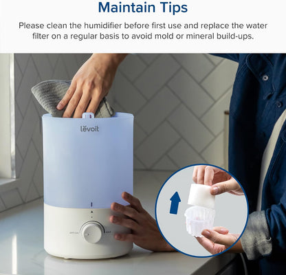 Levoit Top Fill Humidifiers for Bedroom, 2.5L Tank for Large Room, 25dB
