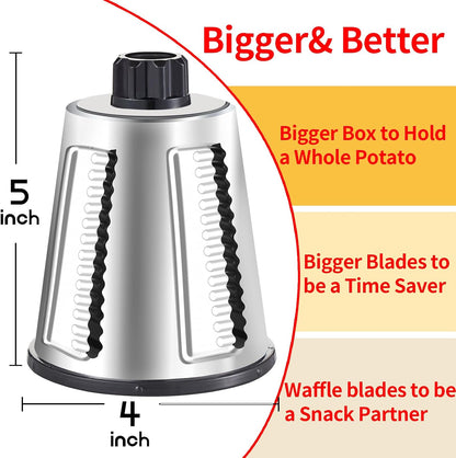 Weltonhm 4 in 1 Large Rotary Cheese Grater Hand Crank (black, 3 Graters) | Cheese Shredder Rotary and Slicer with 4 Stainless Steel Blades for Vegetables, Veggie and Cheese, Stronger Suction Base