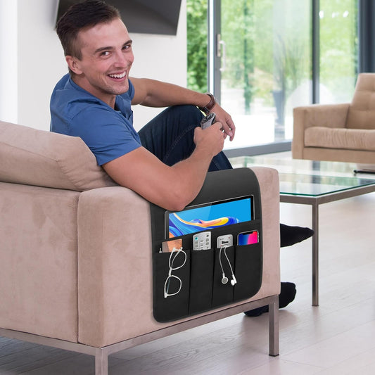 Remote Control Holder for Armchair Caddy，TV Remote Holder Over Chair Arm | Oxford Non-slip Couch Organizer, Arm Chair Caddy for Recliner With 5 Pockets for Key Glasses Phone Magazine